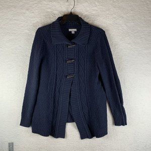 Croft & Barrow Sweater Womens Medium Navy Fisherman's Button‎ Cable Knit 7459